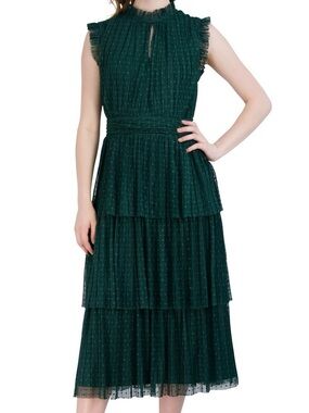 Julia Jordan Sleeveless Emerald Green Tiered Midi Dress